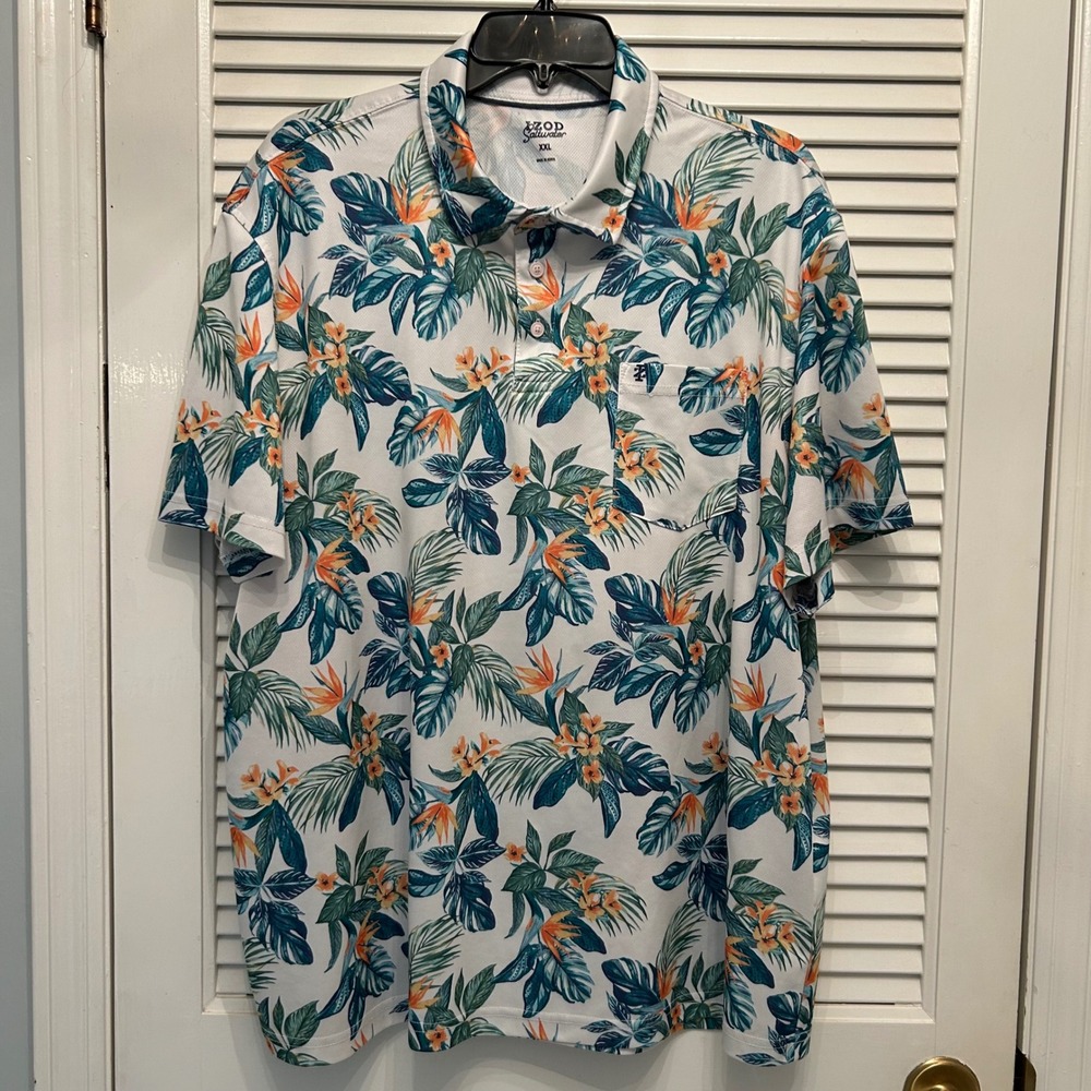 IZOD Saltwater XXL Tropical Floral Print Polo Shirt Mens Short Sleeve‎